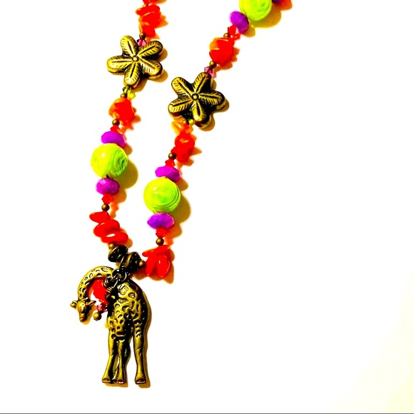 Artisan Made Bright Jungle Giraffe Statement Necklace - Picture 1 of 11